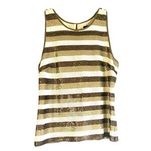W by Worth Brown and Cream Striped Sequin Tank Top Sz 8